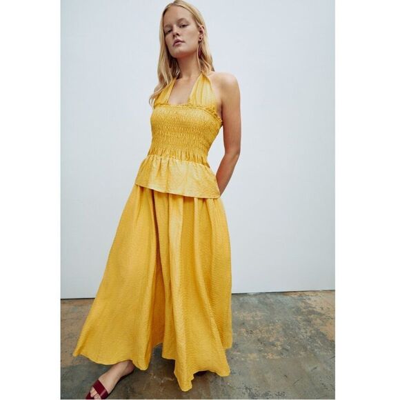 TANYA TAYLOR - XXS Yellow Gold Smocked Halter Maxi Dress ** No Tags** $495 - Picture 1 of 6
